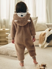Brown/Cream Bear All-In-One Fleece (9mths-8yrs) - Image 4 of 8