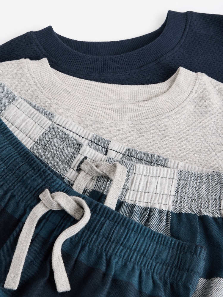 Navy/Grey Textured Top Long Sleeve Woven Check Pyjamas 2 Pack (3-16yrs) - Image 11 of 11