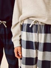 Navy/Grey Textured Top 2 Pack Long Sleeve Woven Check Pyjamas (3-16yrs) - Image 4 of 4
