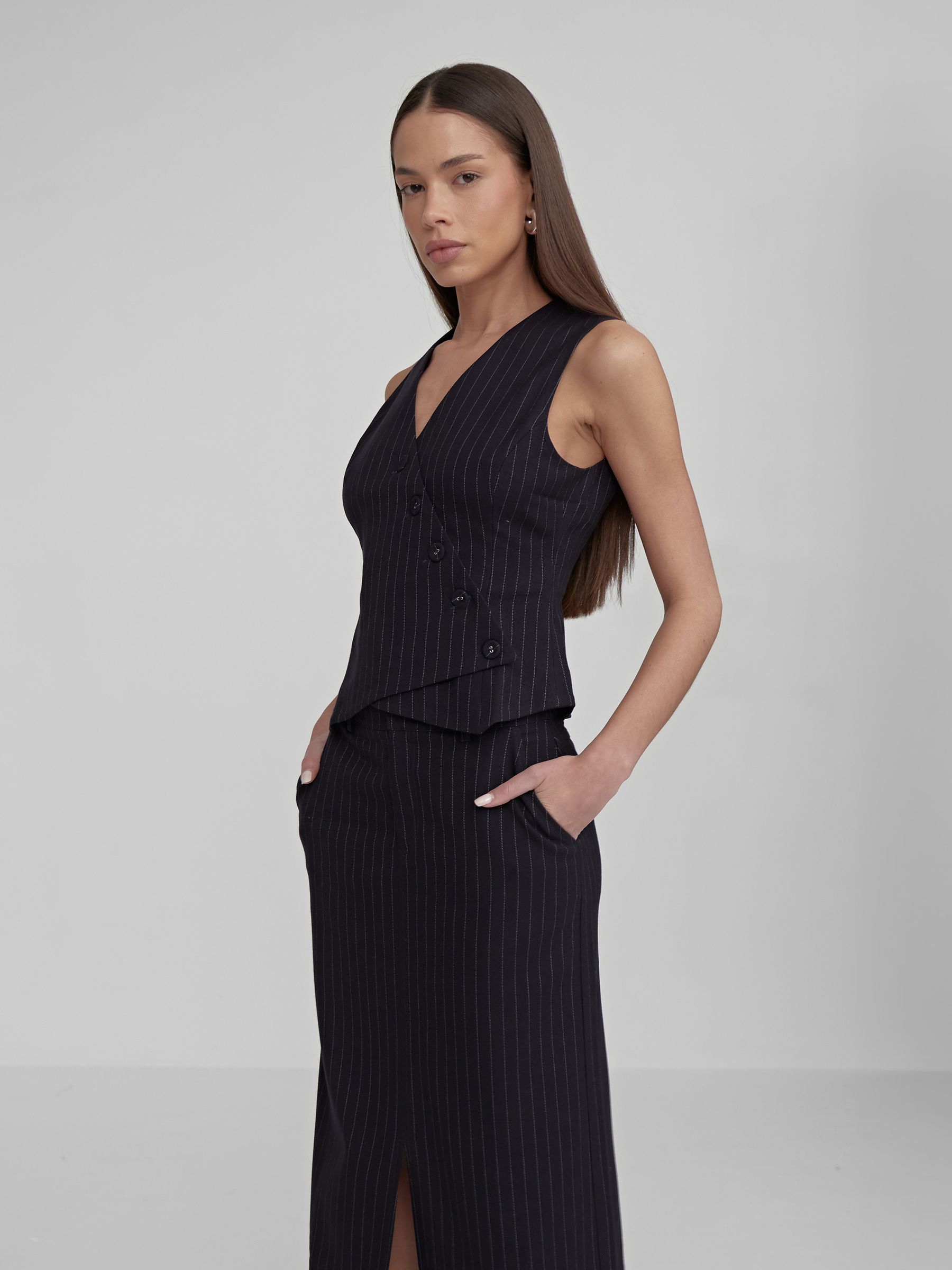 Buy 4th & Reckless Blue Ruth Pinstripe Asymmetric Waistcoat from the ...