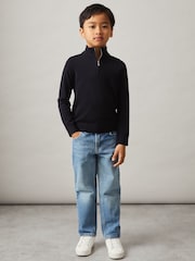 Reiss Navy Blackhall 9-13 yrs Merino Wool Half-Zip Funnel Neck Jumper - Image 1 of 4