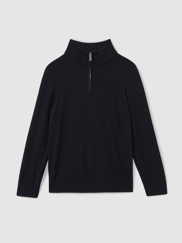 Reiss Navy Blackhall 9-13 yrs Merino Wool Half-Zip Funnel Neck Jumper - Image 2 of 4 Reiss Navy Blackhall 9-13 yrs Merino Wool Half-Zip Funnel Neck Jumper - Image 2 of 4