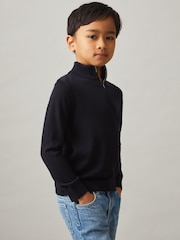 Reiss Navy Blackhall 9-13 yrs Merino Wool Half-Zip Funnel Neck Jumper - Image 3 of 4