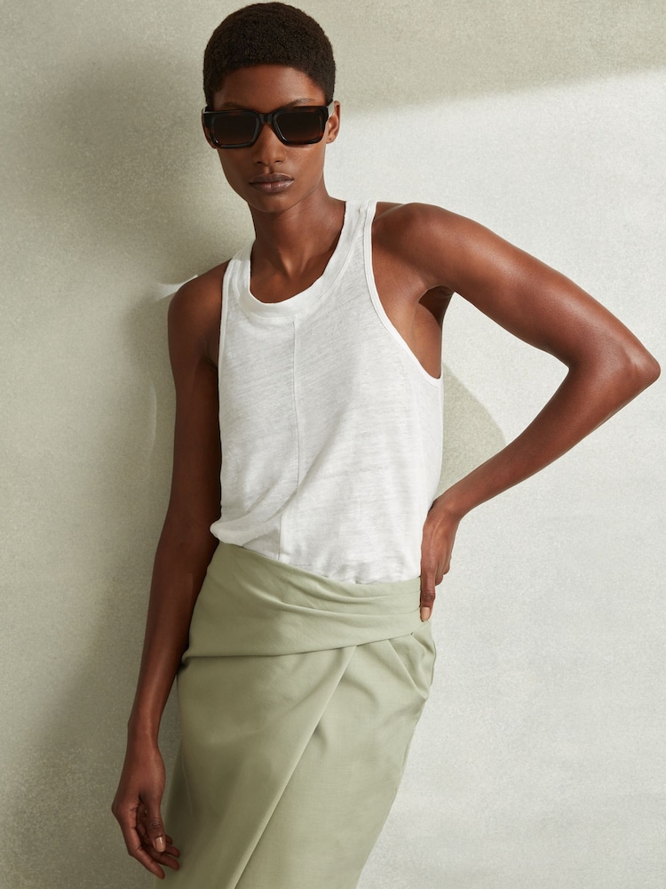 Reiss White Lucy Linen Waterfall Vest - Image 1 of 5