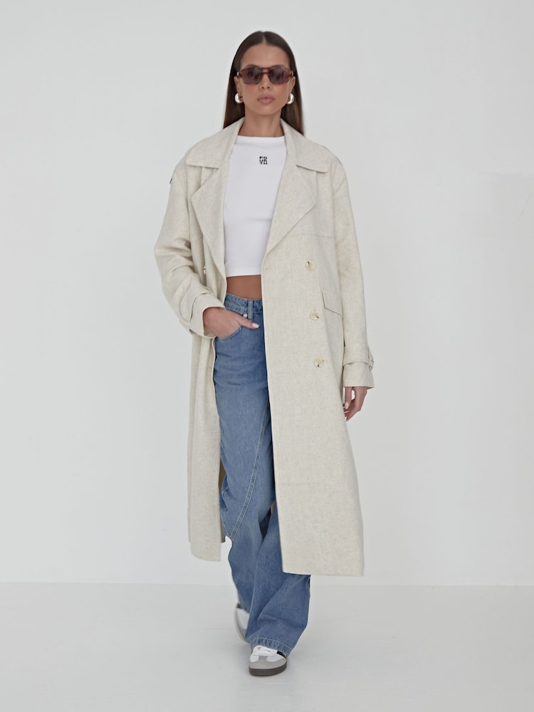 4th & Reckless Cream Tanya Linen Look Trench Coat - Image 1 of 1