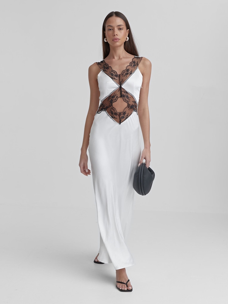 4th & Reckless White Kelsey Satin Lace Slip Dress - Image 1 of 5