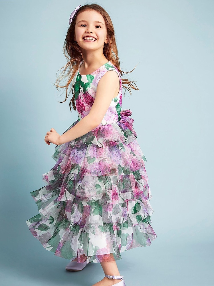 Monsoon Pink Hydrangea Scuba Ruffle Dress - Image 1 of 4