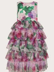 Monsoon Pink Hydrangea Scuba Ruffle Dress - Image 2 of 4
