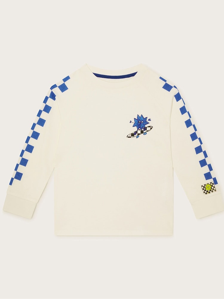 Monsoon Checkerboard Long Sleeve Skater 100% Cotton T-Shirt - Slika 1 iz 3