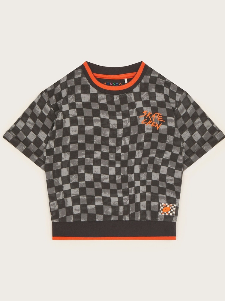Monsoon Kurzärmeliges Sweatshirt mit Schachbrettmuster - Bild 1 von 3 Monsoon Kurzärmeliges Sweatshirt mit Schachbrettmuster - Bild 1 von 3
