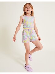 Monsoon Purple Palm Print 100% Cotton Playsuit - Image 1 of 4