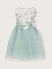 Monsoon Green Baby Maya Scuba Embroidered Dress - Image 1 of 3