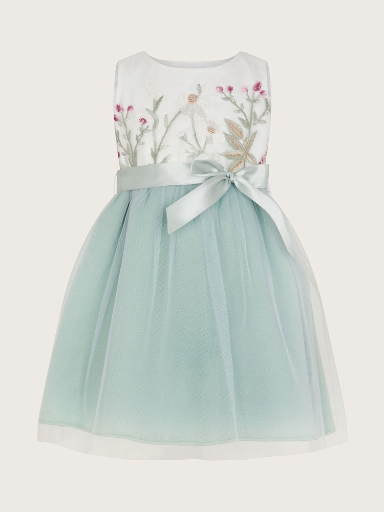 Monsoon Green Baby Maya Scuba Embroidered Dress - Image 1 of 3