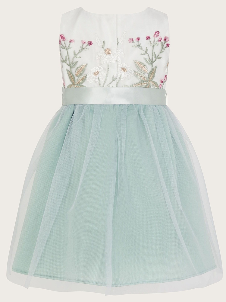 Monsoon Green Baby Maya Scuba Embroidered Dress - Image 2 of 3