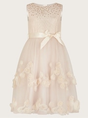 Monsoon Gold Amber Diamanté 3D Roses Dress - Image 1 of 3