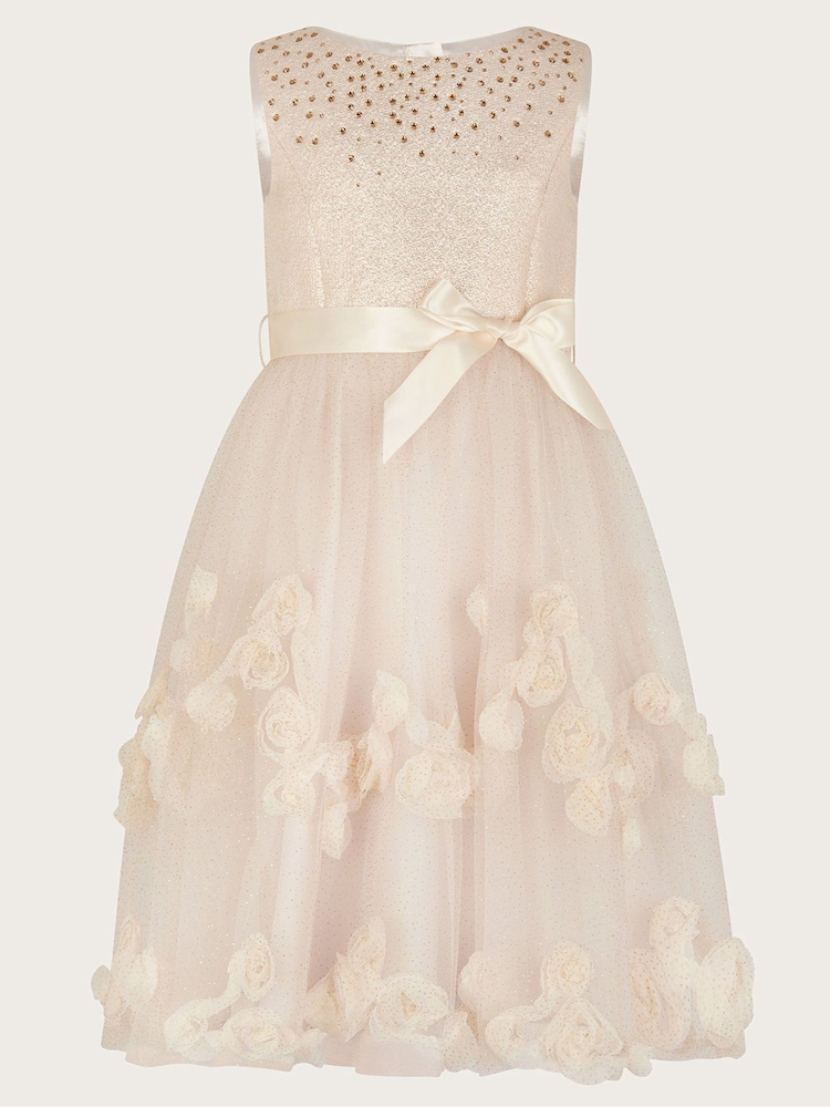 Monsoon Gold Amber Diamanté 3D Roses Dress - Image 1 of 3