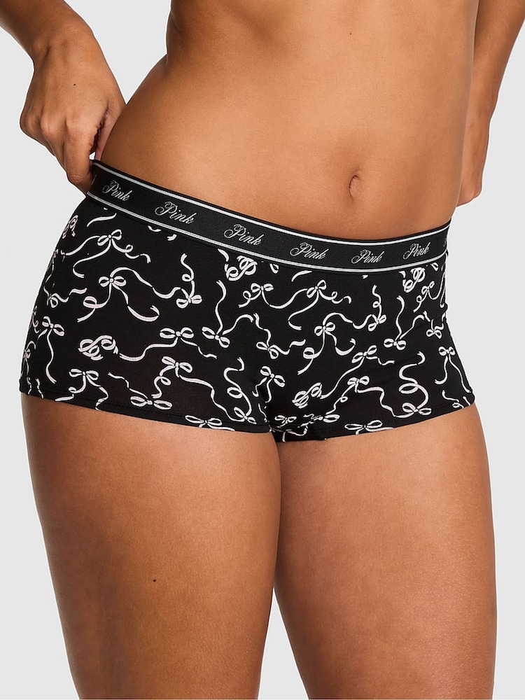 Victoria's Secret PINK Black and Pink Bows Boyshort Cotton Logo Knickers - Image 1 of 2 Victoria's Secret PINK Black and Pink Bows Boyshort Cotton Logo Knickers - Image 1 of 2
