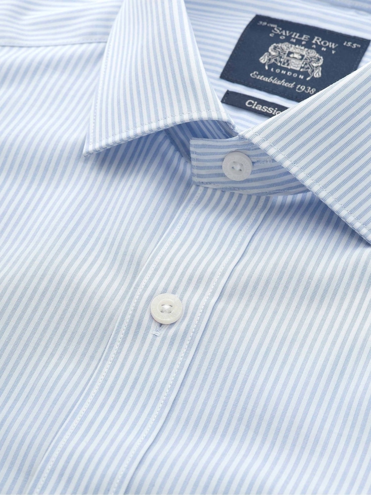 Savile Row Company Blue Classic Fit Striped Cotton Poplin Single Cuff Formal Shirt - Image 2 of 3 Savile Row Company Blue Classic Fit Striped Cotton Poplin Single Cuff Formal Shirt - Image 2 of 3