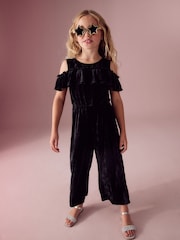 Black Velvet Cold Shoulder Jumpsuit (3-16yrs) - Image 1 of 7
