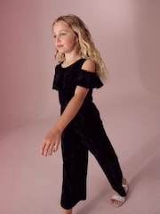 Black Velvet Cold Shoulder Jumpsuit (3-16yrs) - Image 2 of 7