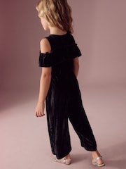 Black Velvet Cold Shoulder Jumpsuit (3-16yrs) - Image 3 of 7