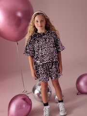 Berry Pink Sequin Top and Short Set (3-16yrs) - Image 1 of 7