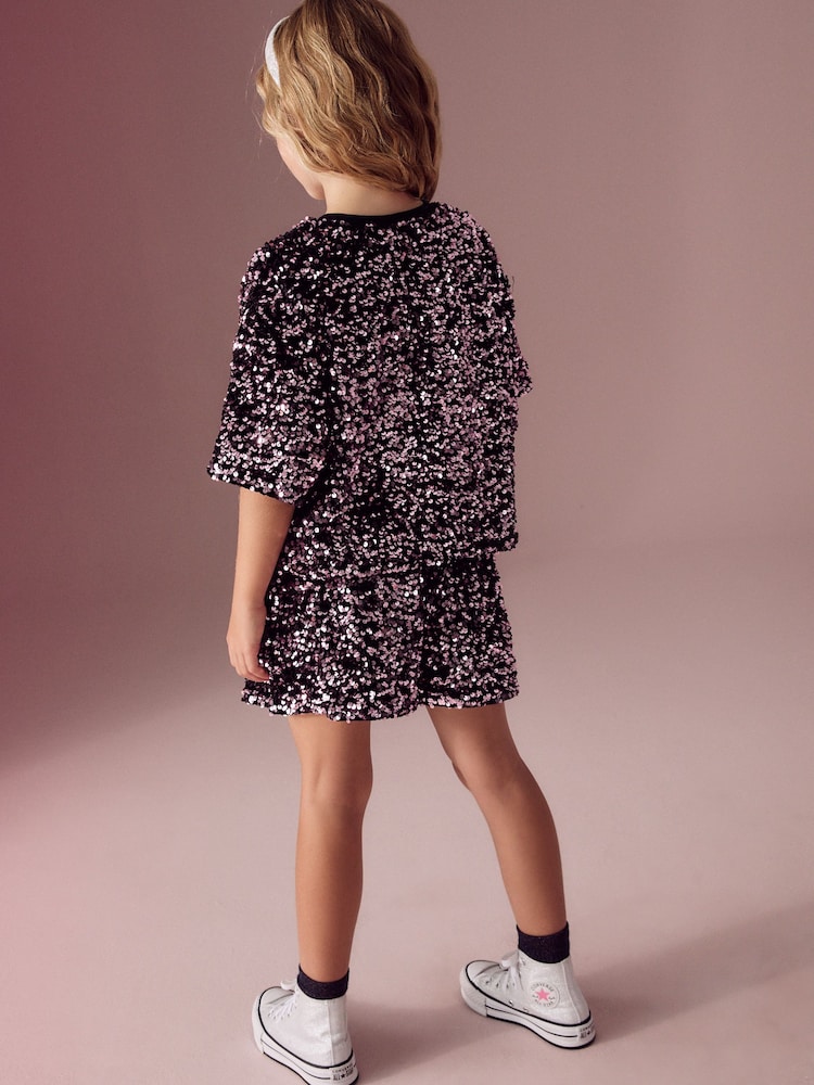 Berry Pink Sequin Top and Short Set (3-16yrs) - Image 2 of 7