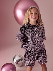 Berry Pink Sequin Top and Short Set (3-16yrs) - Image 3 of 7