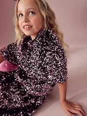 Berry Pink Sequin Top and Short Set (3-16yrs) - Image 4 of 7