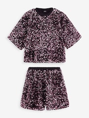 Berry Pink Sequin Top and Short Set (3-16yrs) - Image 5 of 7