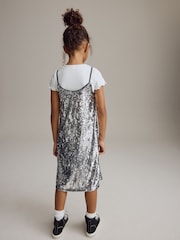 Silver Sequin Slip Dress and T-Shirt Set (3-16yrs) - Image 3 of 8