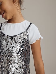 Silver Sequin Slip Dress and T-Shirt Set (3-16yrs) - Image 4 of 8