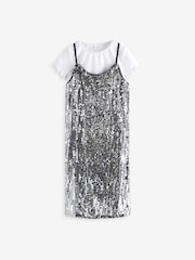 Silver Sequin Slip Dress and T-Shirt Set (3-16yrs) - Image 5 of 8