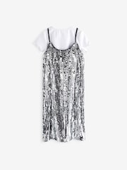 Silver Sequin Slip Dress and T-Shirt Set (3-16yrs) - Image 6 of 8