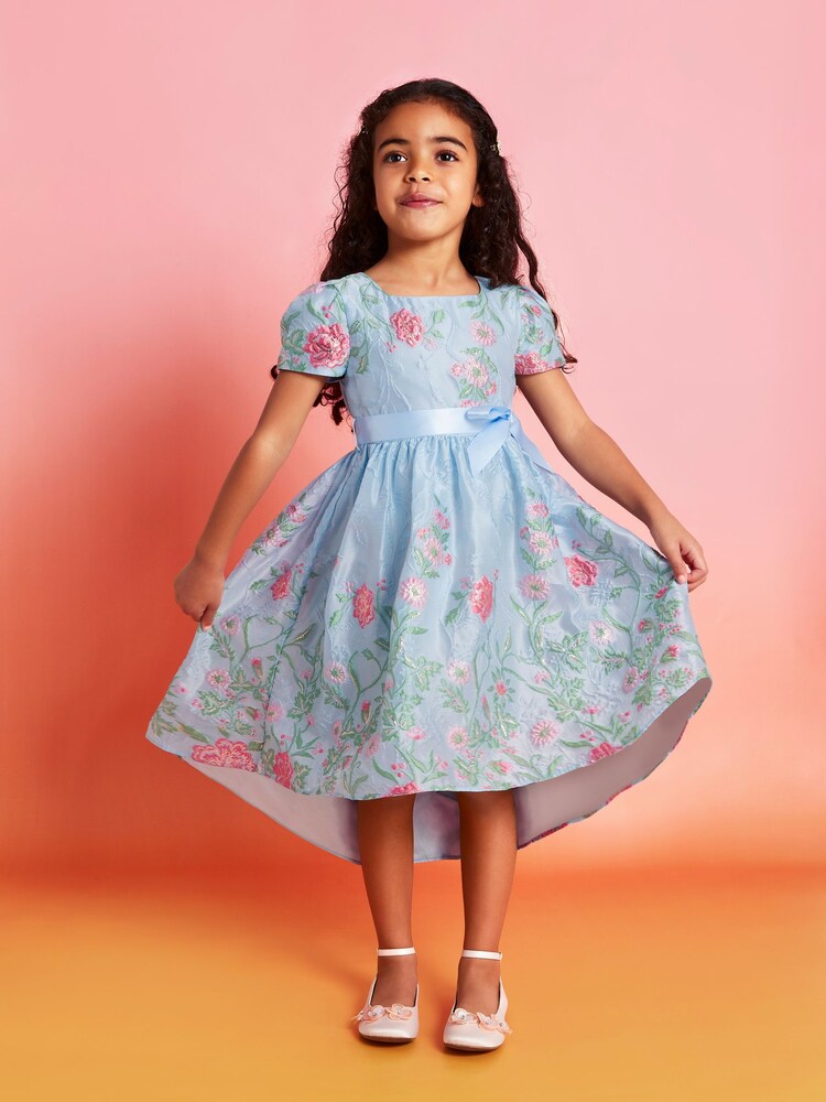 Monsoon Blue Border Embroidered Jacquard Dress - Image 1 of 4 Monsoon Blue Border Embroidered Jacquard Dress - Image 1 of 4