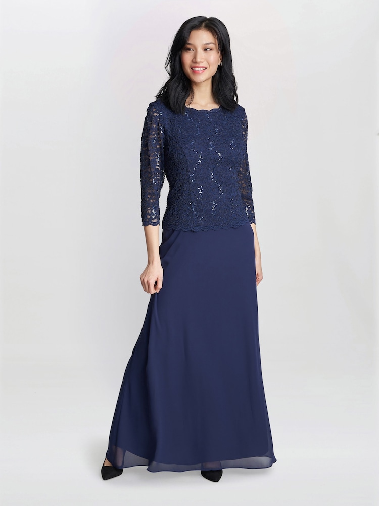 Gina Bacconi Blue Virginia Maxi Lace Dress With Chiffon Skirt - Image 1 of 6