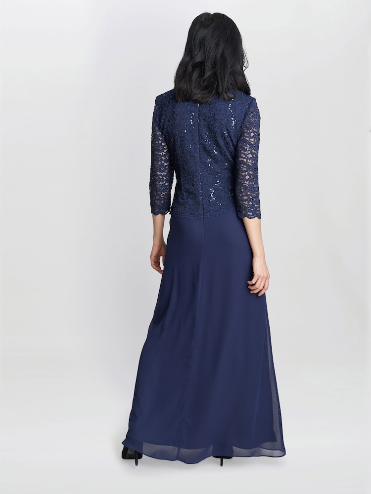 Gina Bacconi Virginia Maxi-Spitzenkleid mit Chiffonrock, Blau - Bild 2 von 6 Gina Bacconi Virginia Maxi-Spitzenkleid mit Chiffonrock, Blau - Bild 2 von 6
