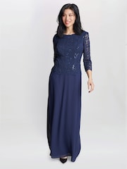 Gina Bacconi Blue Virginia Maxi Lace Dress With Chiffon Skirt - Image 3 of 6