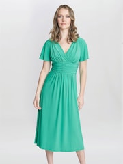 Gina Bacconi Green Frieda Jersey Print Dress - Image 1 of 6