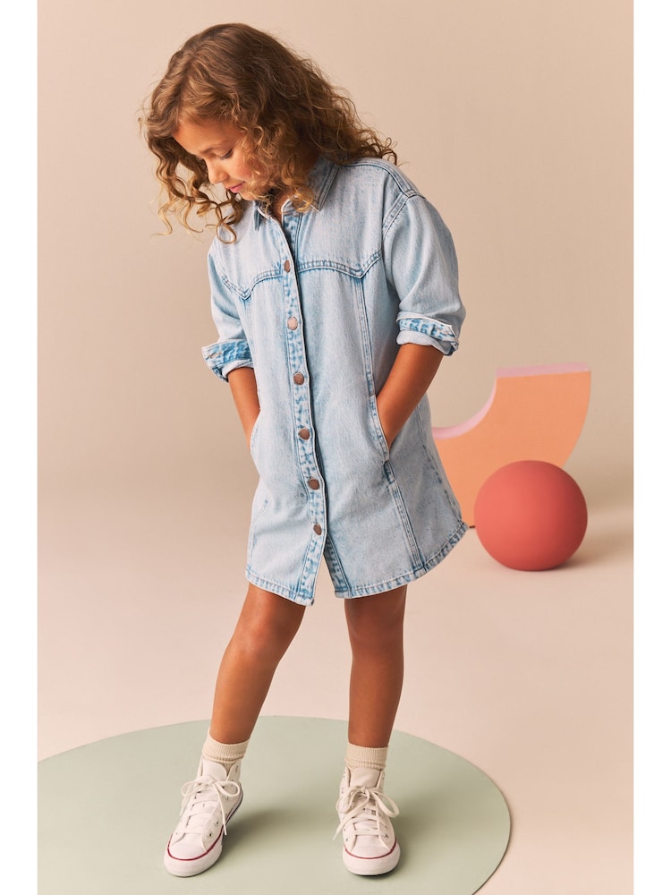 Pale Blue Denim 100% Cotton Shirt Dress (3-16yrs) - Image 1 of 8