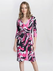 Gina Bacconi Pink Anabelle Printed Jersey Ruffle Dress - Image 1 of 10