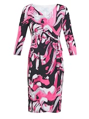 Gina Bacconi Pink Anabelle Printed Jersey Ruffle Dress - Image 9 of 10