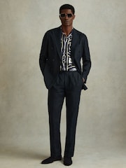 Reiss Navy Jenson Chain Print Cuban Collar Shirt - Image 3 of 5