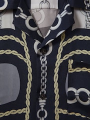 Reiss Navy Jenson Chain Print Cuban Collar Shirt - Image 5 of 5