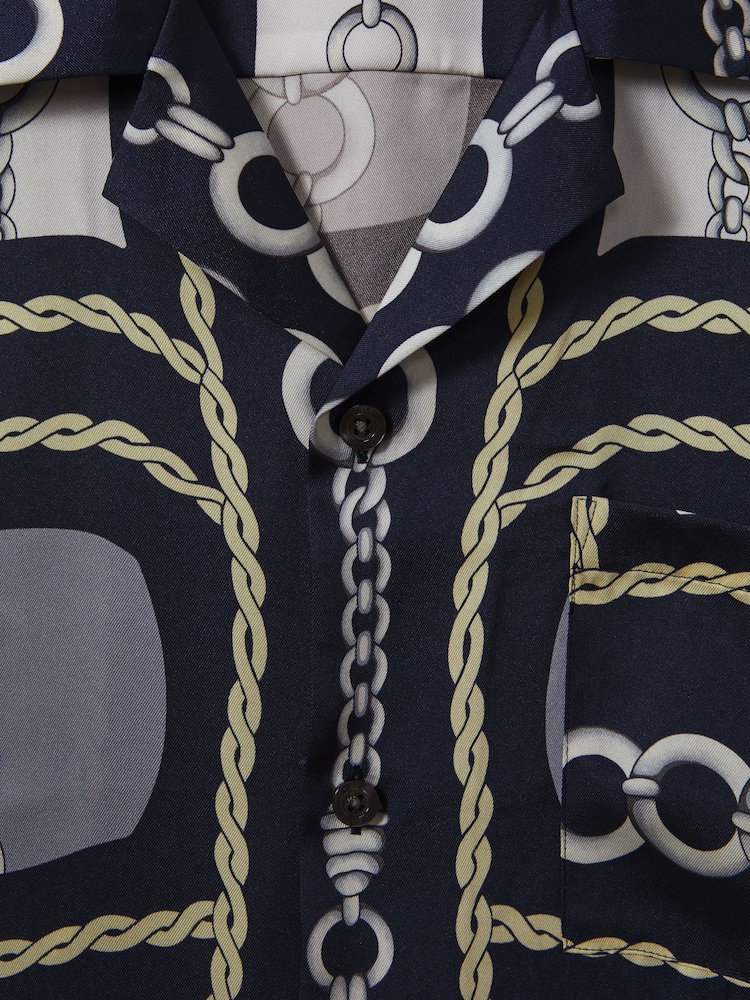 Reiss Navy Jenson Chain Print Cuban Collar Shirt - Image 5 of 5