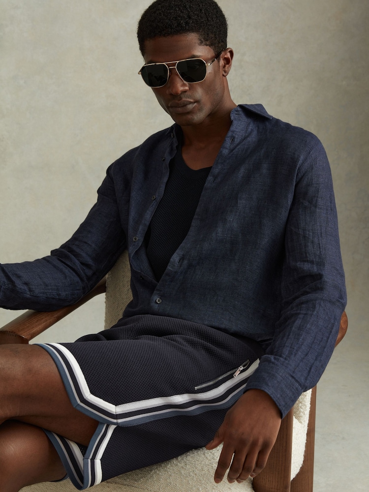 Reiss Navy Multi Jack Knitted Elasticated Waist Shorts - Image 1 of 1