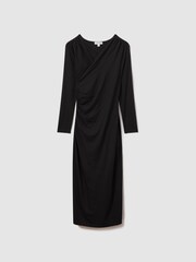 Reiss Black Dionne Jersey Wrap Front Midi Dress - Image 2 of 5