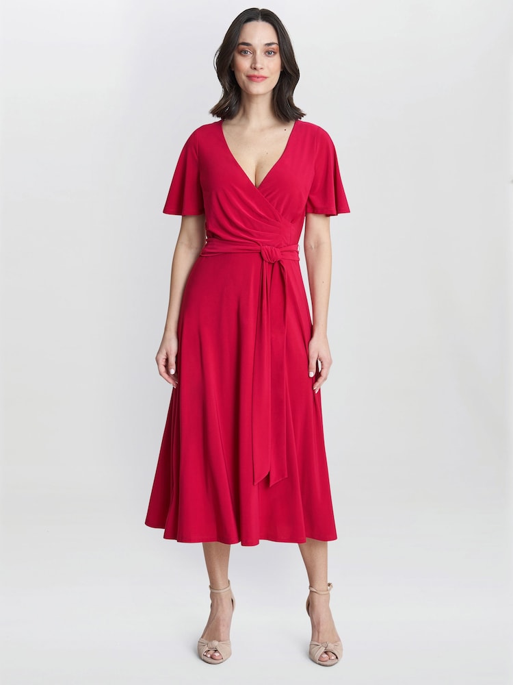 Gina Bacconi Red Donna Jersey Dress With Tie Belt - Image 1 of 10