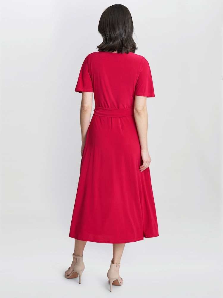 Gina Bacconi Red Donna Jersey Dress With Tie Belt - Image 2 of 5