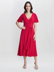Gina Bacconi Red Donna Jersey Dress With Tie Belt - Image 5 of 10